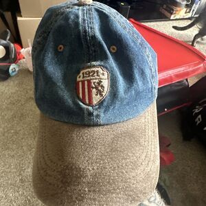 Vintage Rudolph Valentino 1921 Denim Cap Leather Back Strap